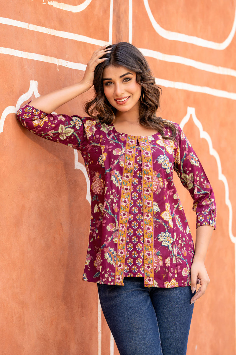 Purple buti jacket short kurta