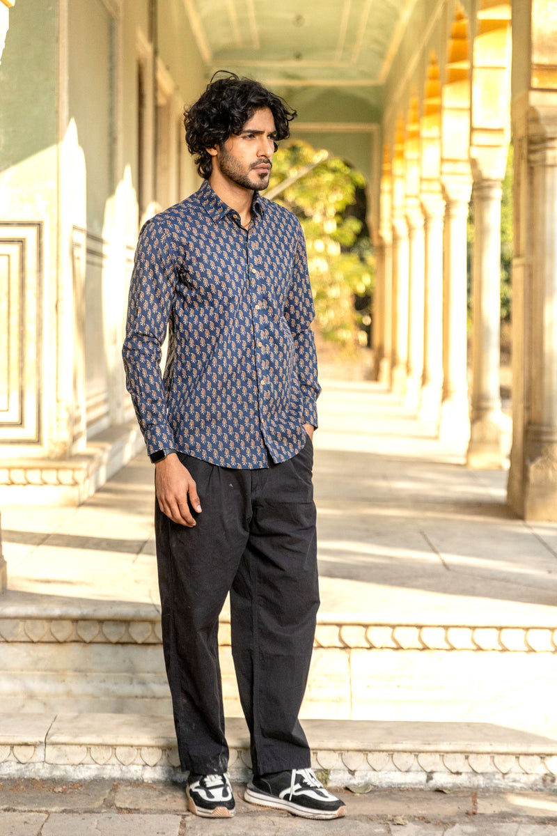 Blue Ajrakh Paisley Buti Full Sleeve Shirt