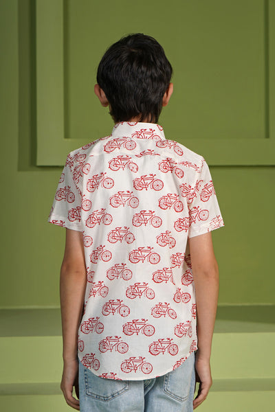 Red Cycle Print Shirt - Mini