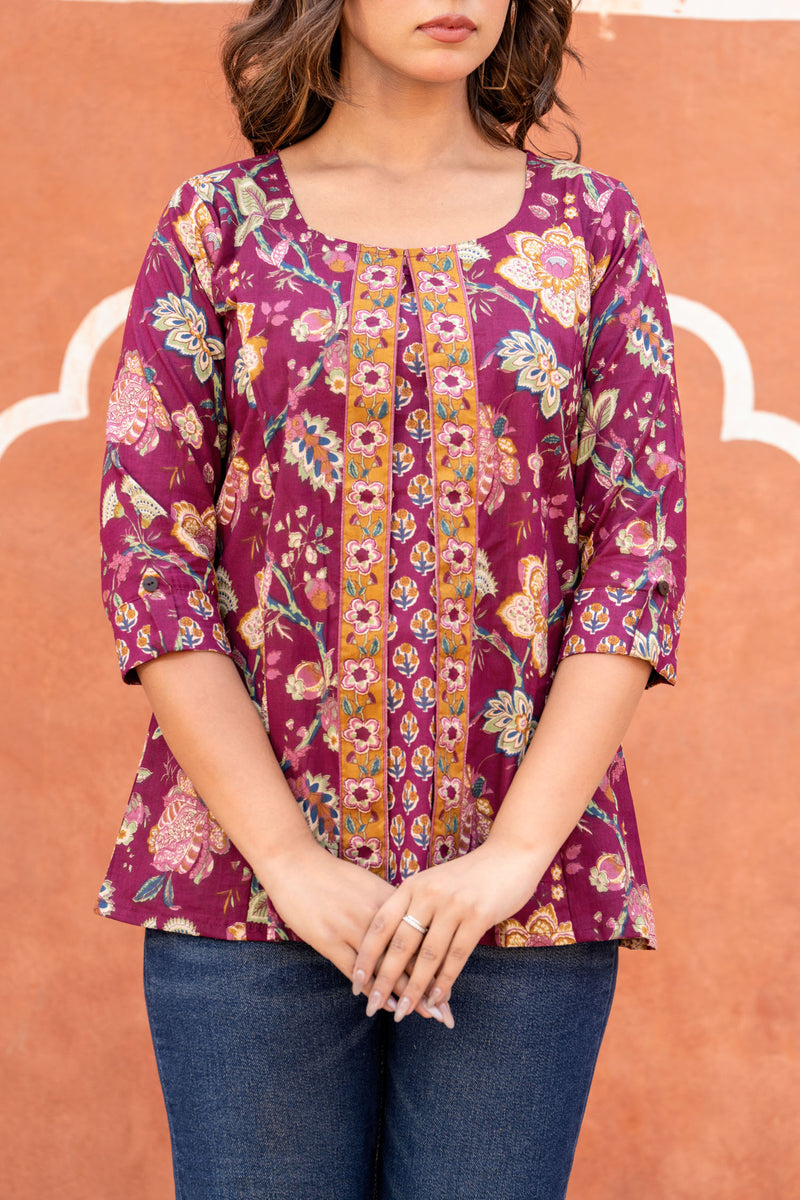 Purple buti jacket short kurta
