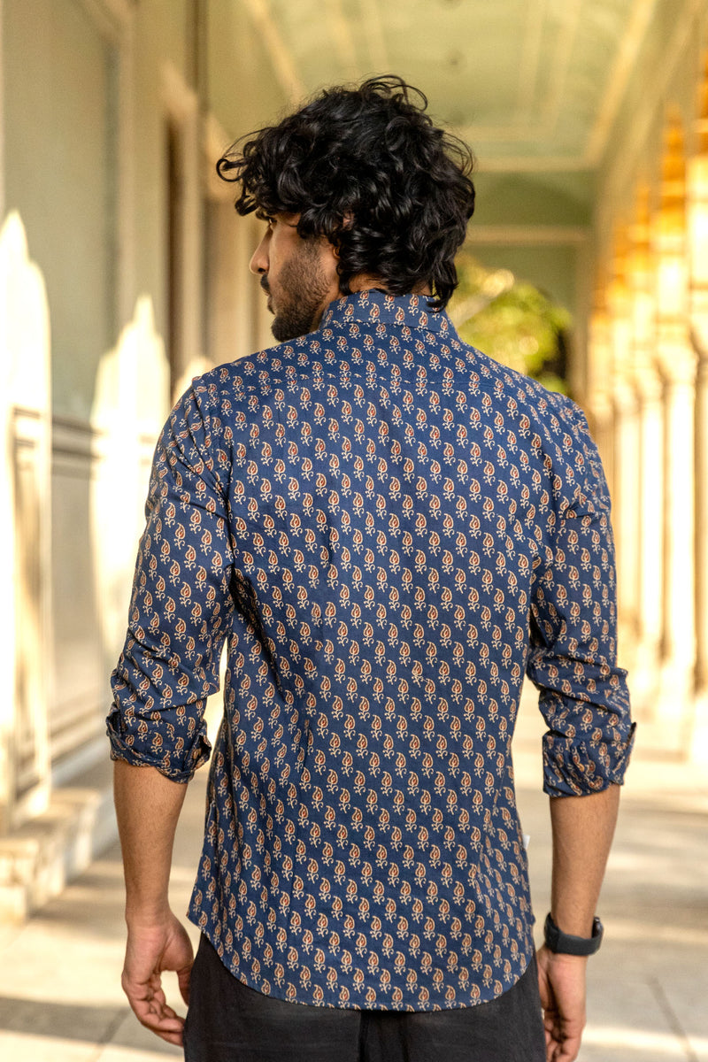 Blue Ajrakh Paisley Buti Full Sleeve Shirt