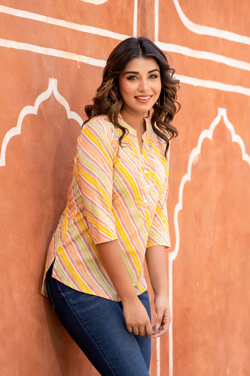 Yellow lehariya short kurta
