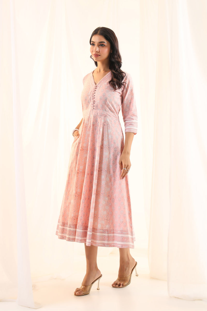 Pastel peach Kali floral dress