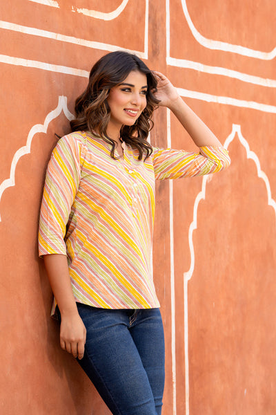 Yellow lehariya short kurta