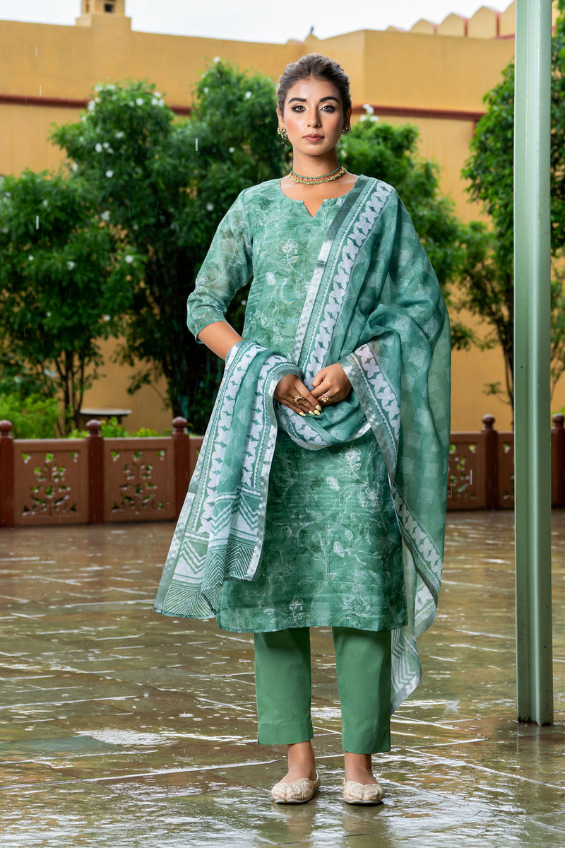 Green Tussar Kurta Set