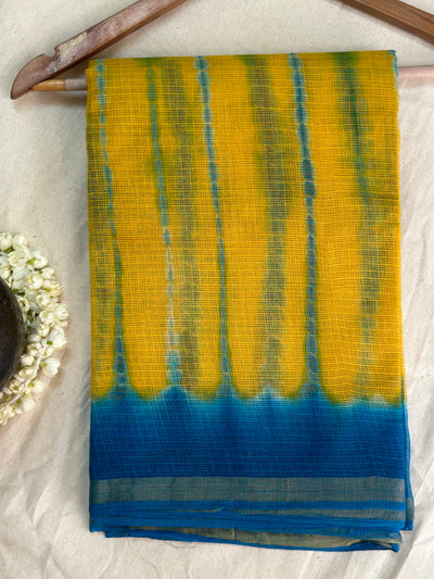 EXP - Kanmani yellow with Blue Handblock print kota saree