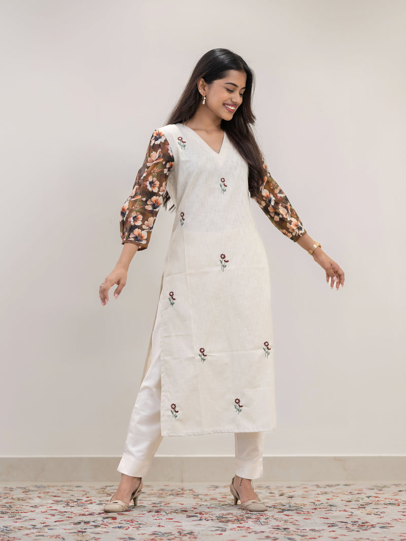 Almond Hand Embroidered Kurta