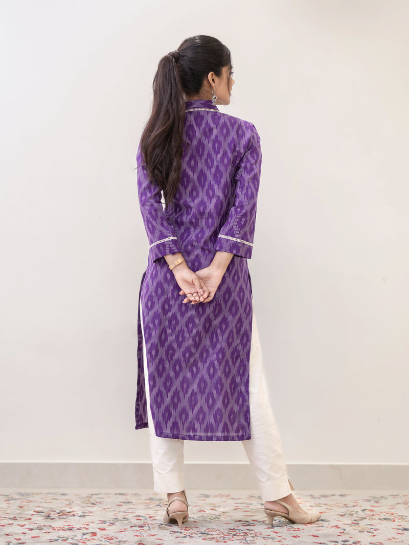 Lavender Swirl Ikat Handwoven Kurta