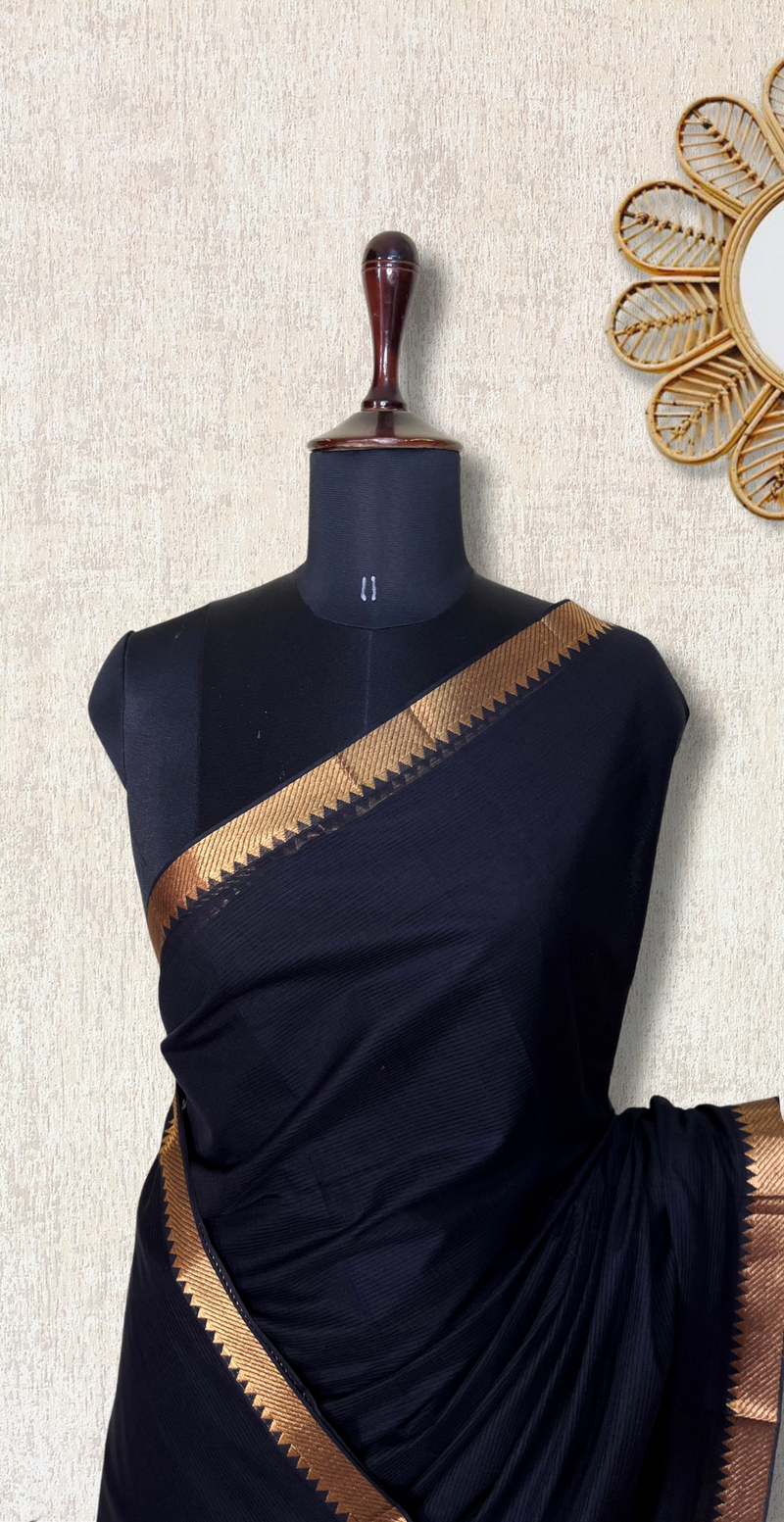 Handwoven Mangalgiri Cotton Saree -  Black + Gold