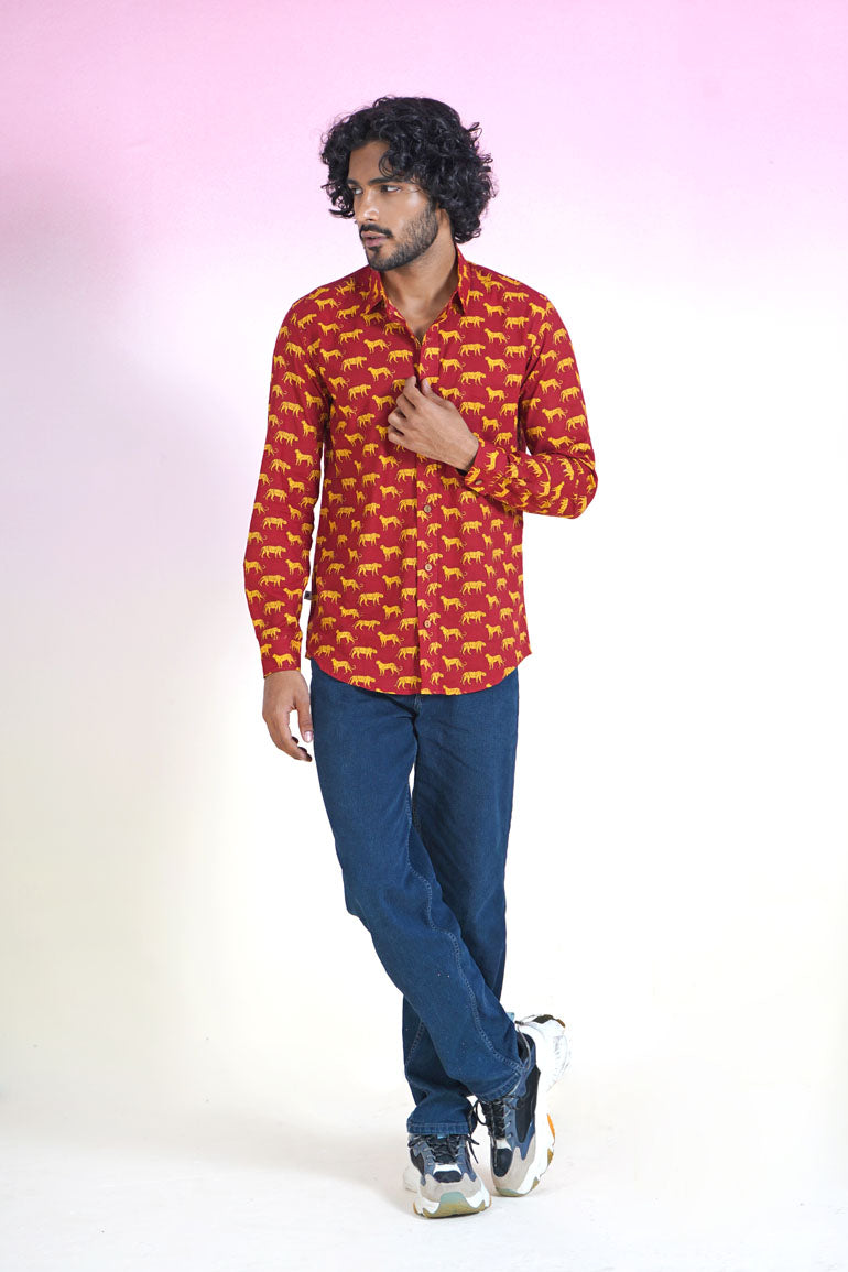 Red Leopard Full Sleeves Shirt