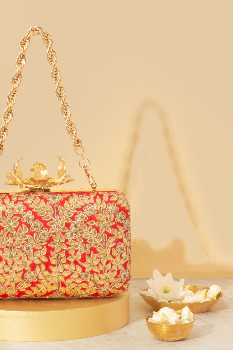 Vanya Clutch - Red & Gold