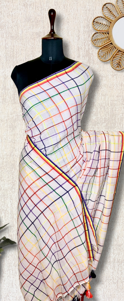 Handwoven Cotton Saree - Aishu Checks