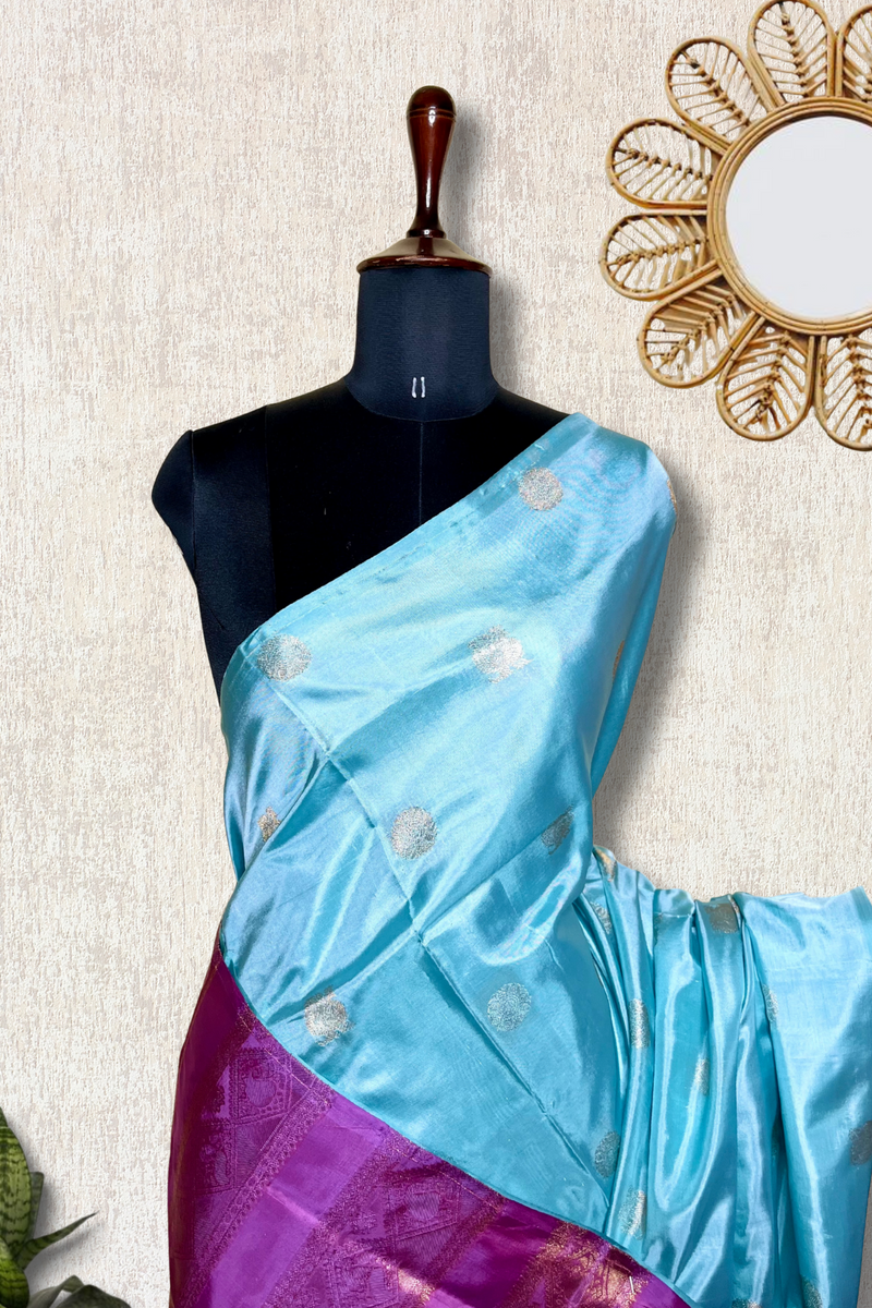 Handwoven Art Silk Saree -  Blizzard Blue + Fuchsia Purple