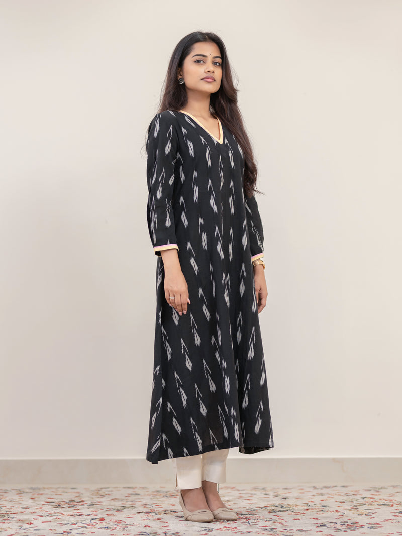 Black Sesame Ikat Handwoven A-Line Kurta