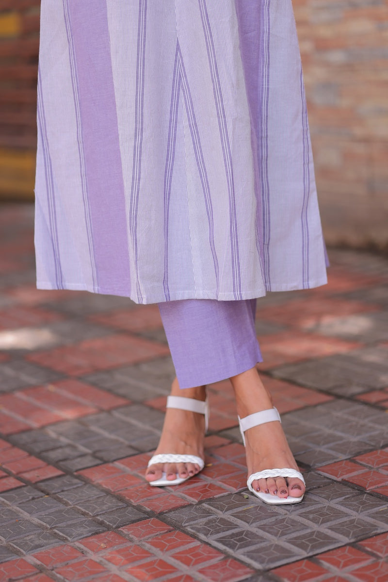 Lavender Breeze Handloom A-Line Kurta Set