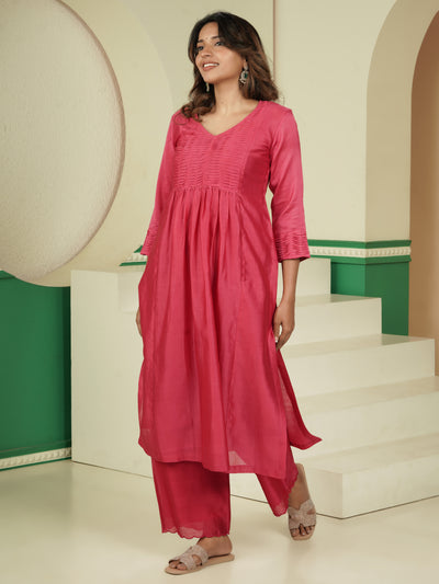 Pink Tuck Chanderi Elegance