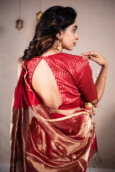 EXP - Reeva - Handwoven silk cotton saree -  Red