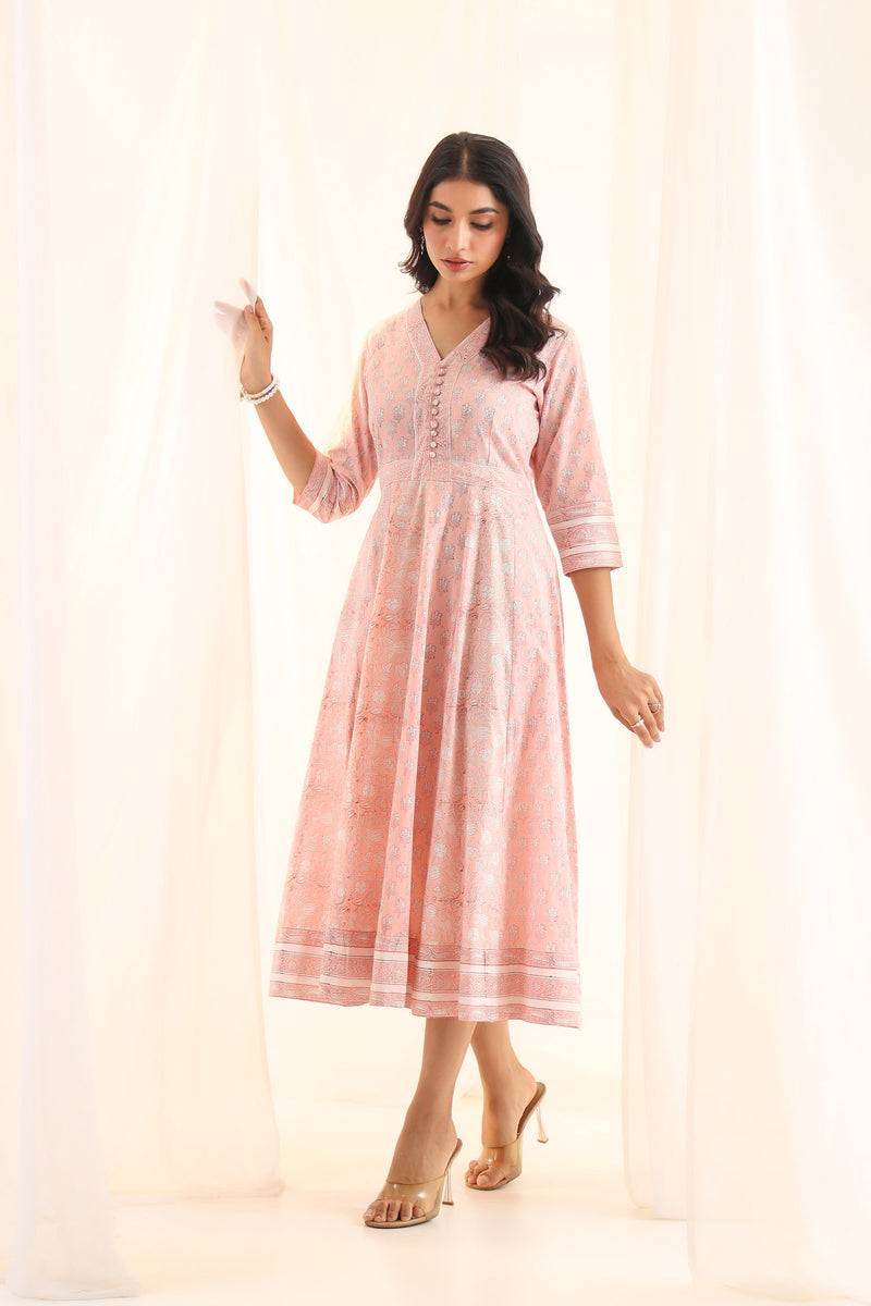Pastel peach Kali floral dress