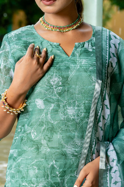 Green Tussar Kurta Set