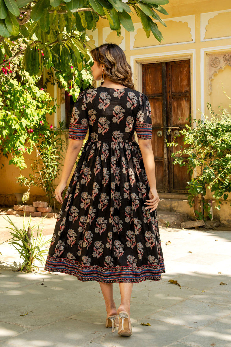 Black Ajrakh Mughal Buta Nyra Dress