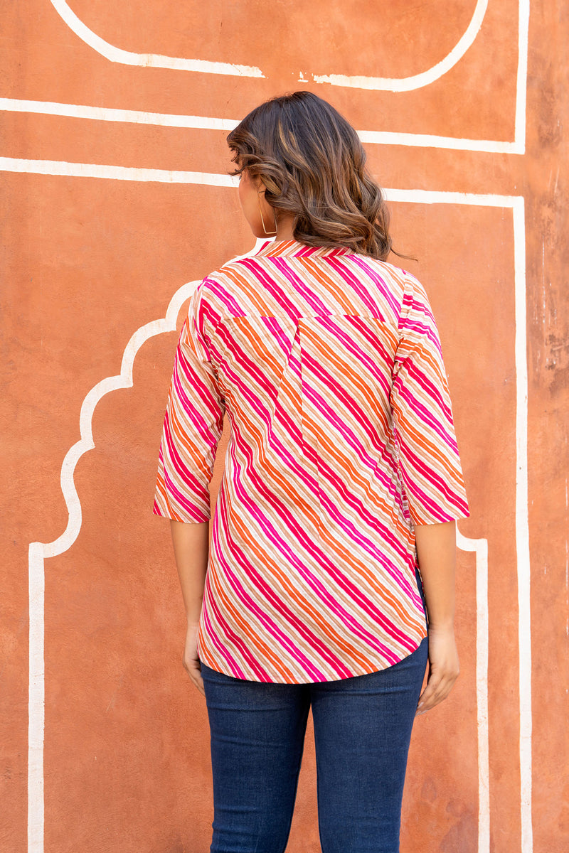 Pink lehariya short kurta