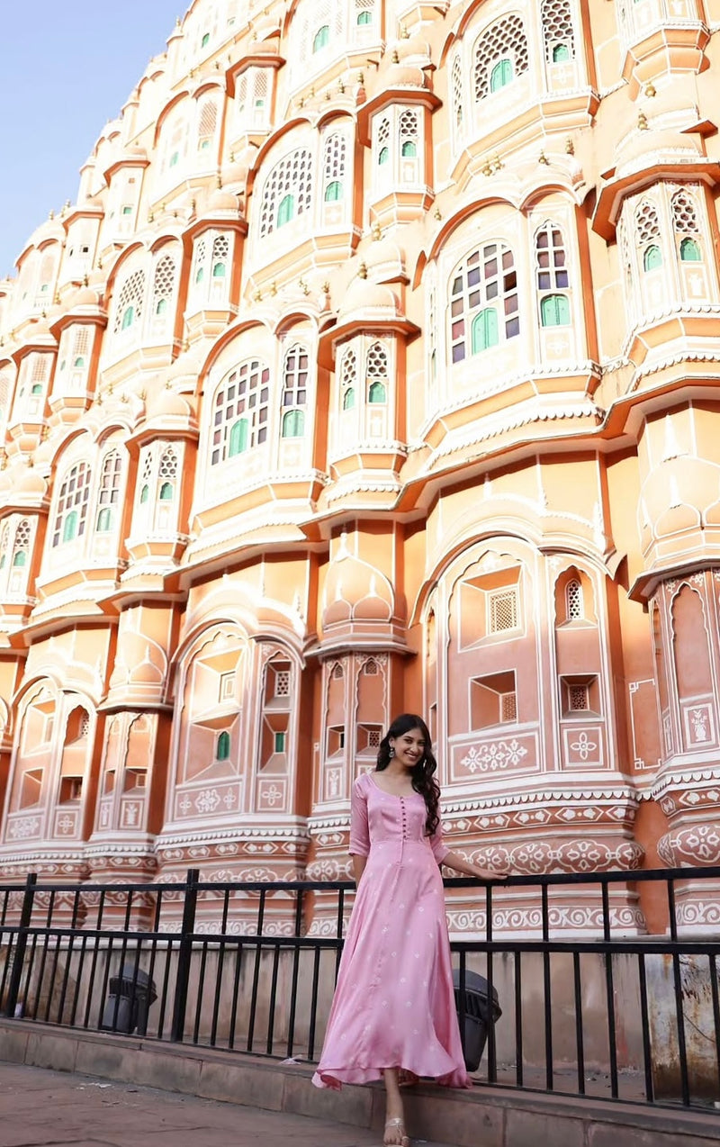 EXP - Pink bandhani fit and flare dress