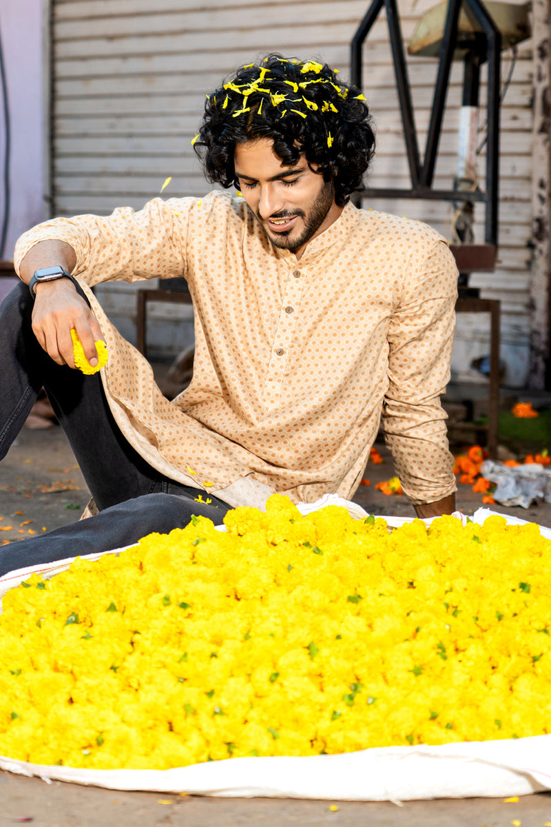 Pastel Brown Honey Comb Kurta