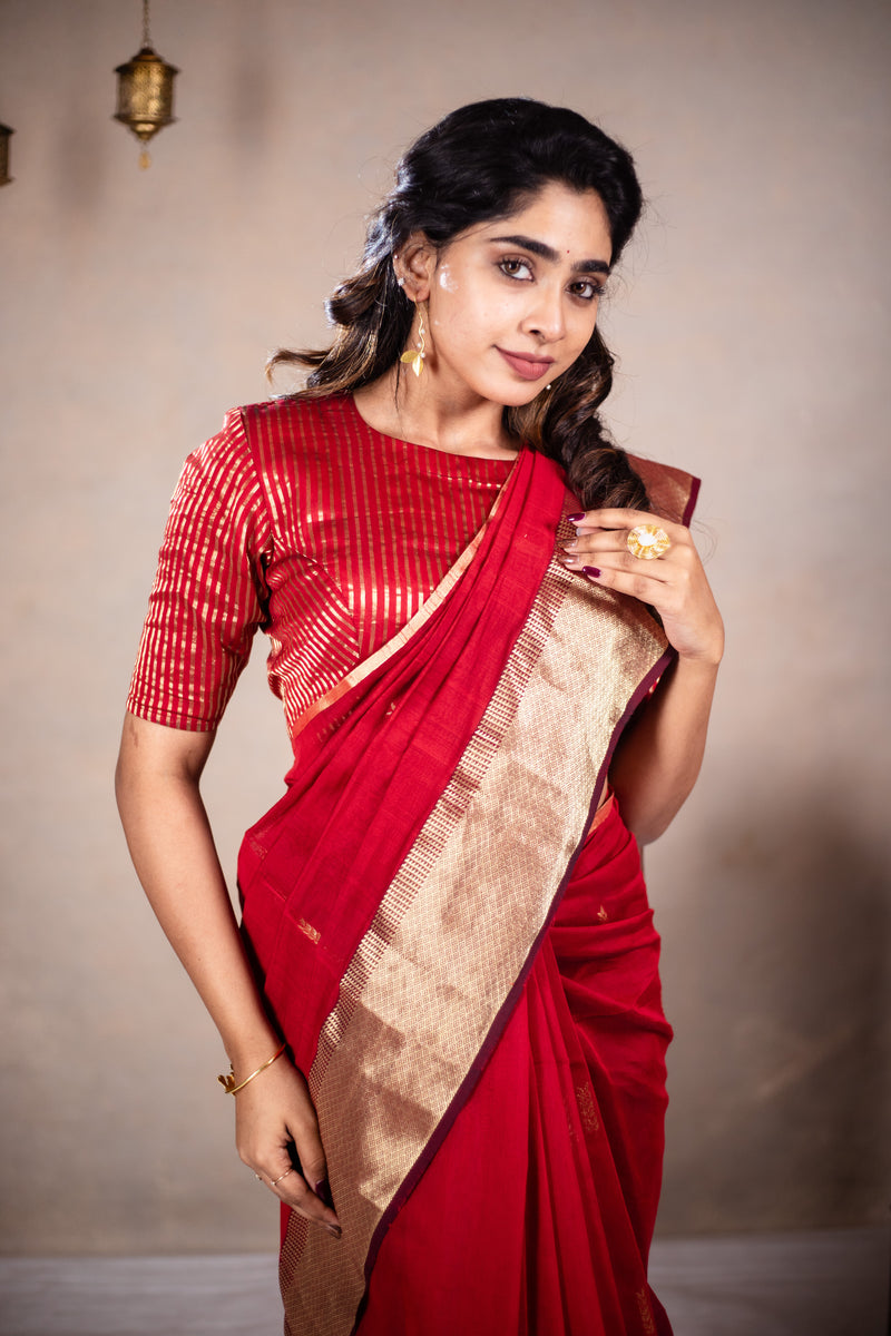 EXP - Reeva - Handwoven silk cotton saree -  Red