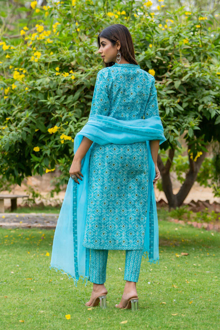 Turquoise Buti Persian Kurta Set