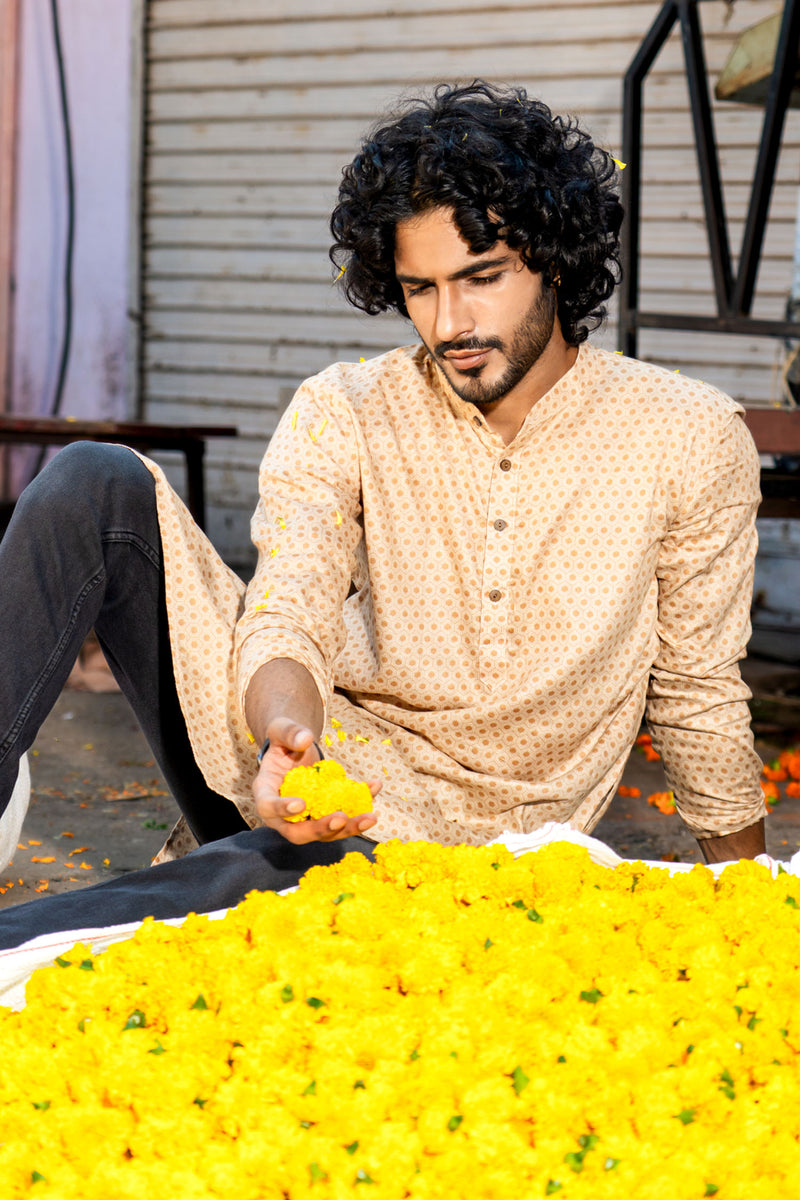 Pastel Brown Honey Comb Kurta