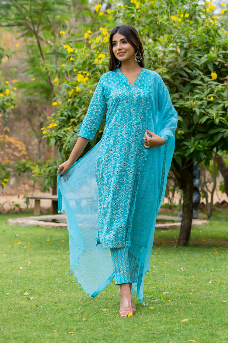 Turquoise Buti Persian Kurta Set