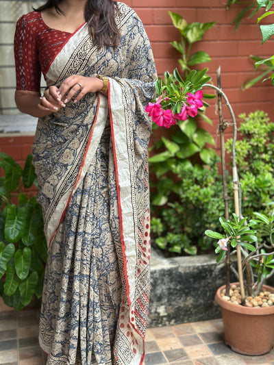 EXP - Kanmani blue floral linen saree