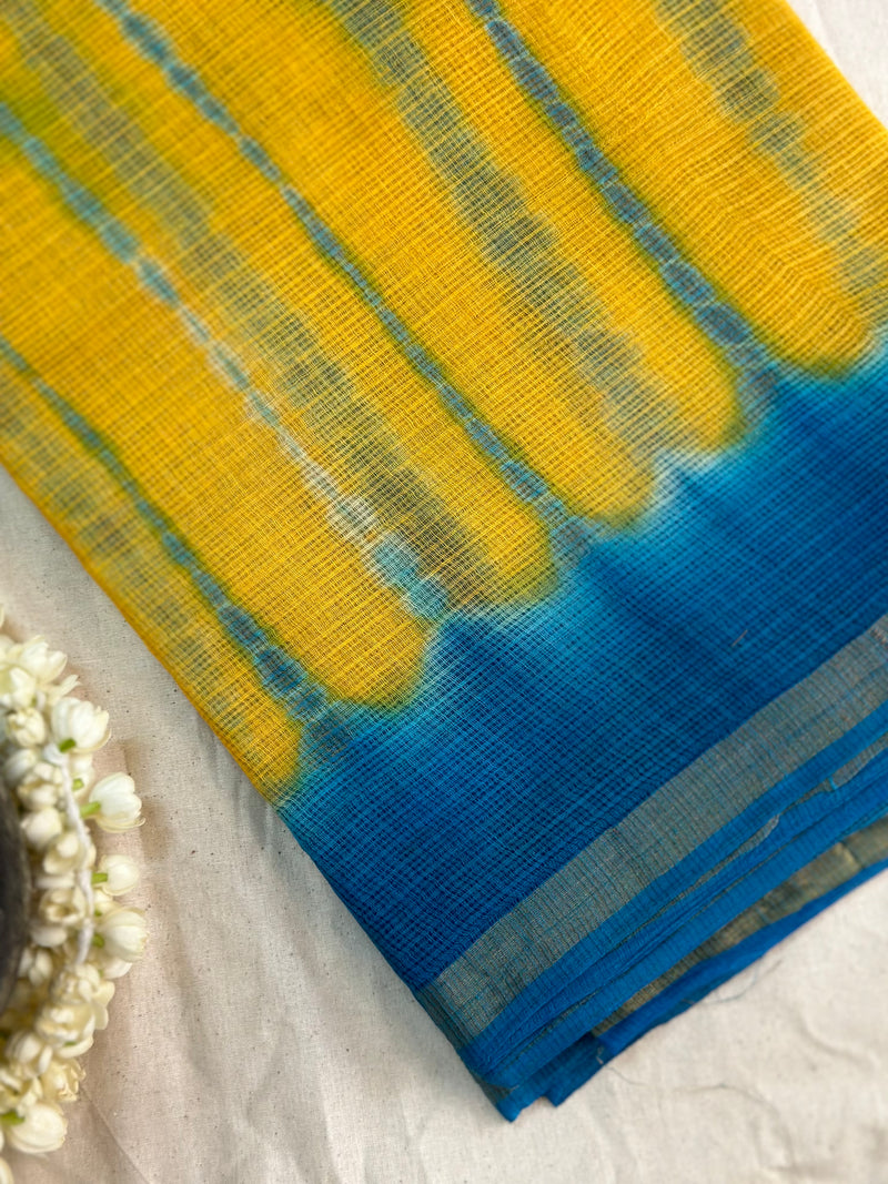 EXP - Kanmani yellow with Blue Handblock print kota saree