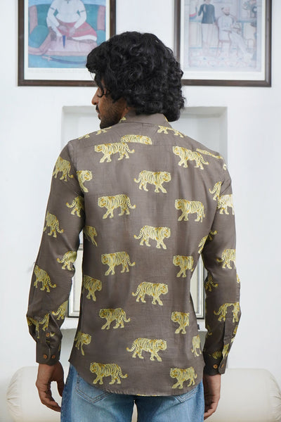 Brown Tiger Print Full Slevee Shirt