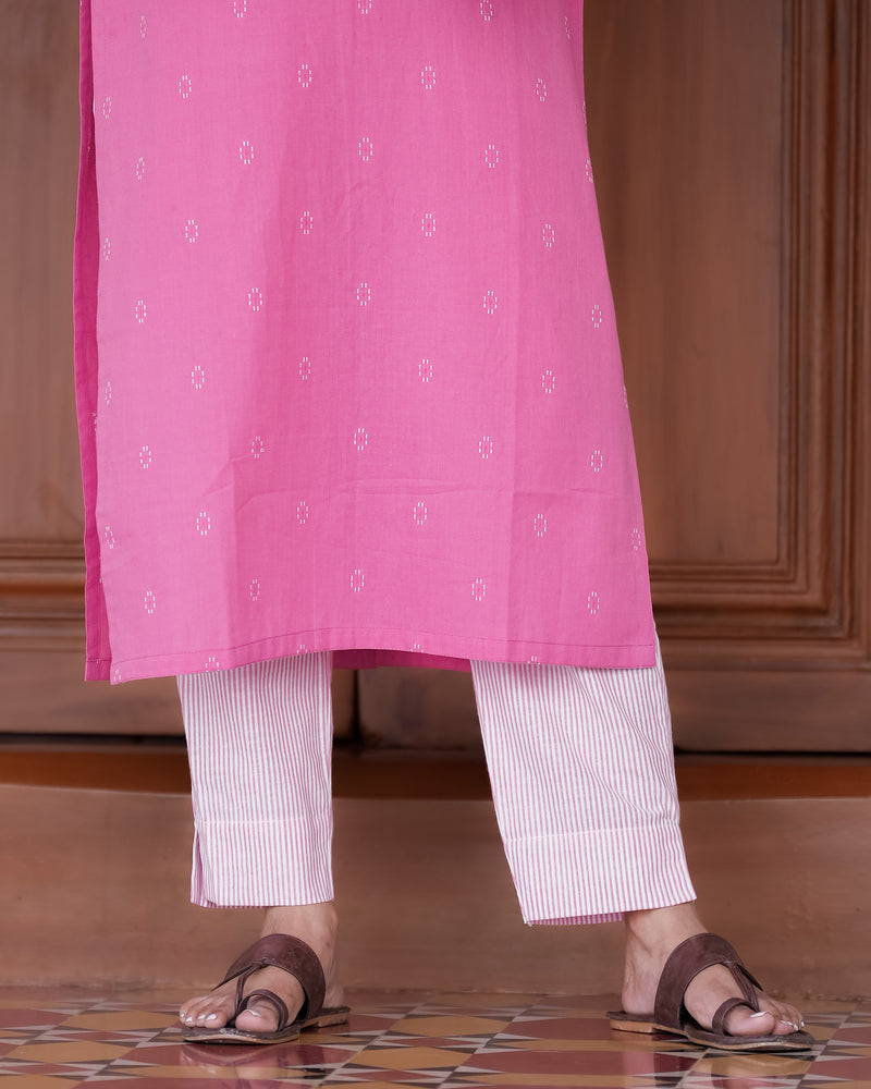 Peach Handloom Kurta Set