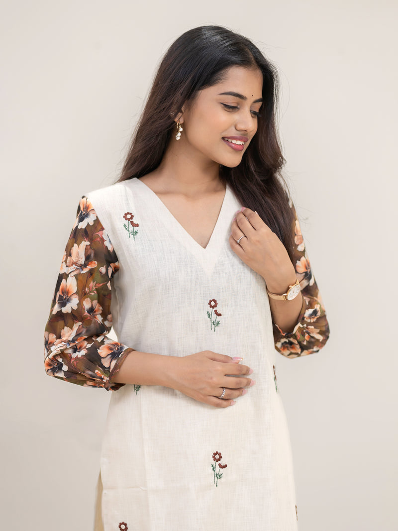 Almond Hand Embroidered Kurta