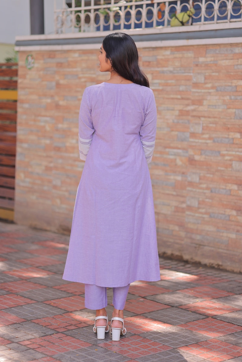 Lavender Breeze Handloom A-Line Kurta Set