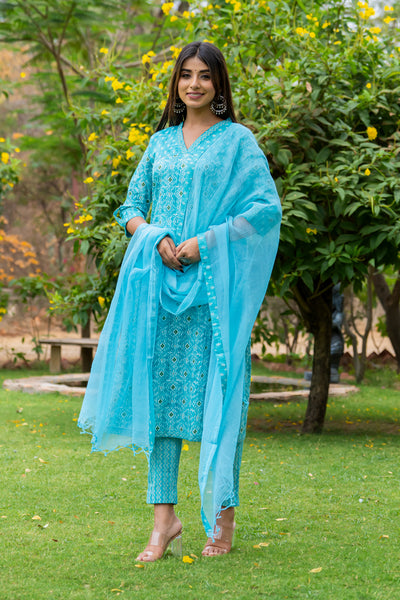 Turquoise Buti Persian Kurta Set