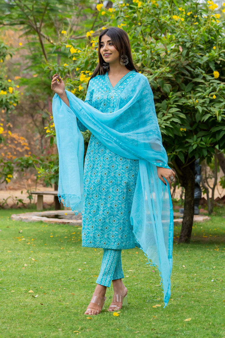 Turquoise Buti Persian Kurta Set