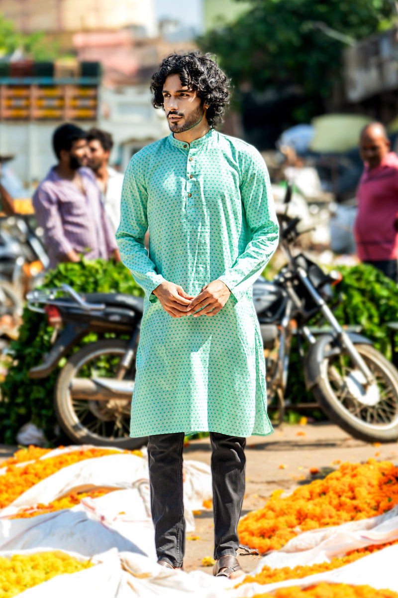 Pastel Blue Honey Comb Kurta