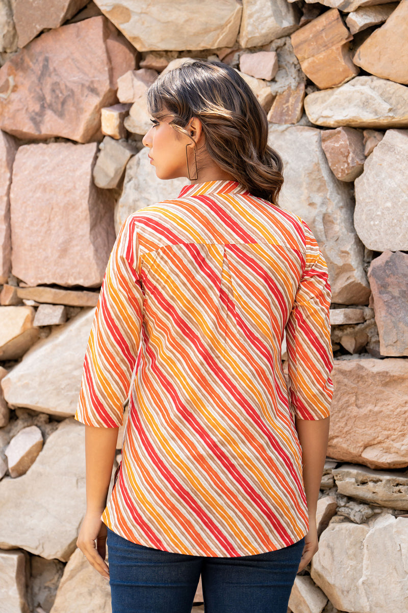 Orange lehariya short kurta