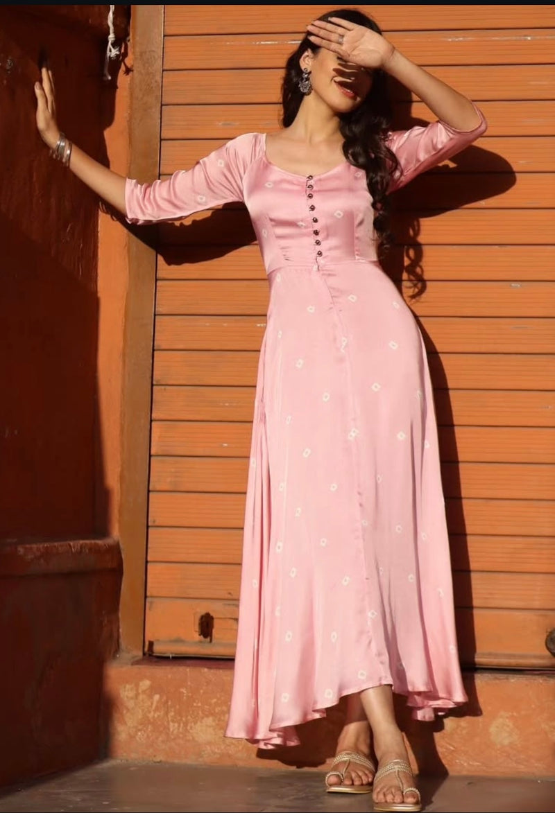 EXP - Pink bandhani fit and flare dress