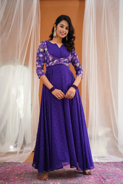 Dark purple Anarkali with overcoat