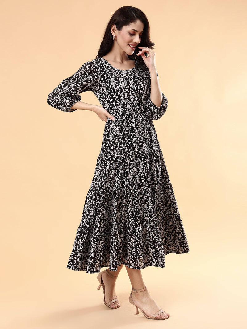 Audrey- Black and white printed dress