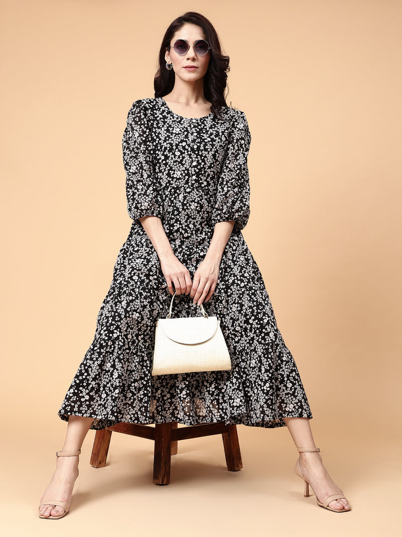 Audrey- Black and white printed dress