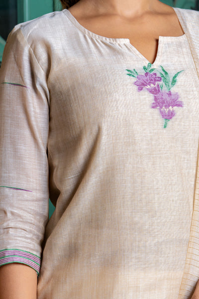 Light Beige Purple Buta Kurta Set