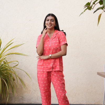 RED ELEPRINT MUSLIN PYJAMAS