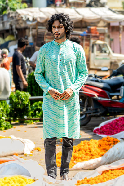 Pastel Blue Honey Comb Kurta