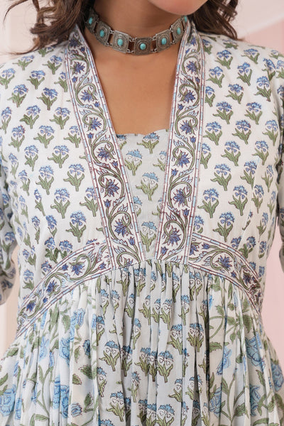 Blue Mughal Floral Print Nyra Dress
