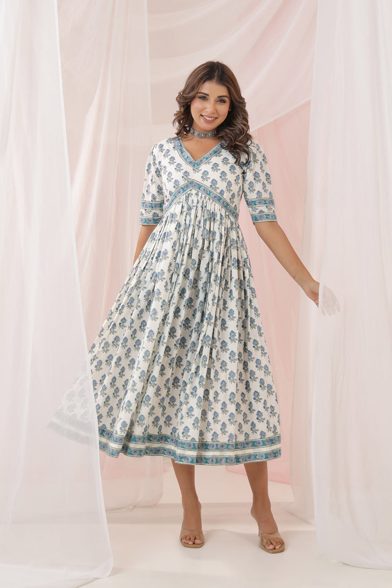 White Blue Buti Nyra Dress